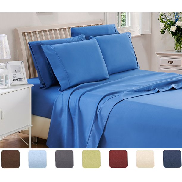 Solid Bed Sheet Set (Twin,Blue ) 4 Pieces(1 Fitted Bed Sheet,1 Flat