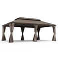thumbnail image 2 of Miekor 14' X 24' Hardtop Gazebo, Upgraded Metal Gazebo with Drainage System, Dual-Layer Galvanized Steel Roof, Curtain and Netting, Outdoor Shelter Canopy for Patio, Garden, and Backyard, Brown MK04, 2 of 10
