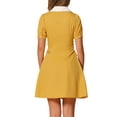 thumbnail image 3 of INSPIRE CHIC Women's Button Down Contrast Peter Pan Collar Lace up Dress S Yellow, 3 of 5