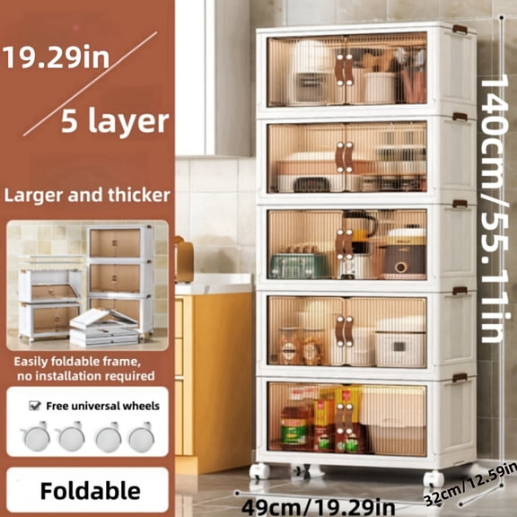 Foldable Storage Box 5-Layer, Large Double Opening Organizer with Lid & Wheels, 45x49cm for Clothes, Toys, Books, Home Office Outdoor, Space Saving Container