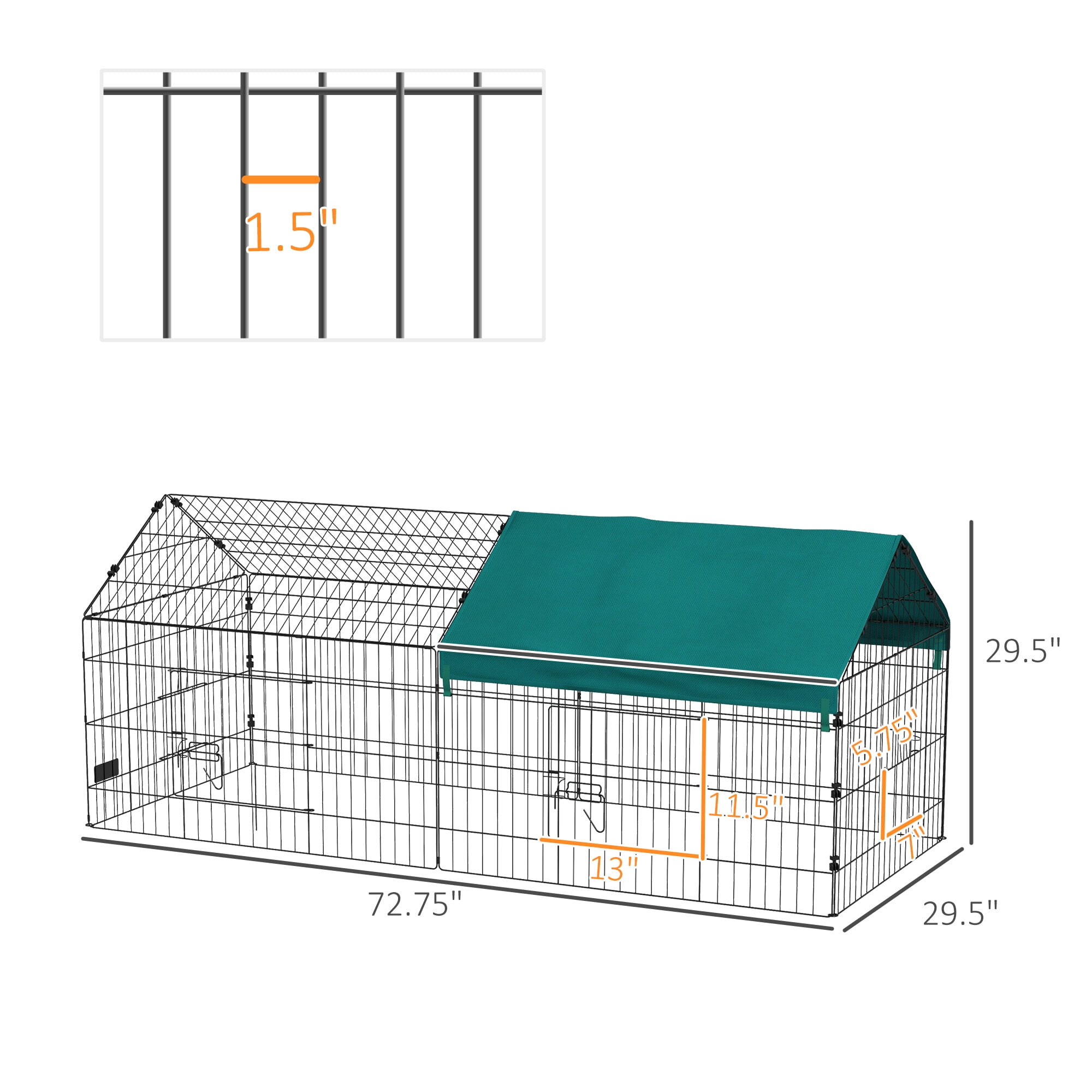 Dog Crate, PawHut 73" Small Animal Playpen, Pet Playpen Yard Fence for Rabbits, Chicken, Chinchillas with Roof for Indoor & Outdoor, Green, Green Pet Playpen,Steel Chicken Coop