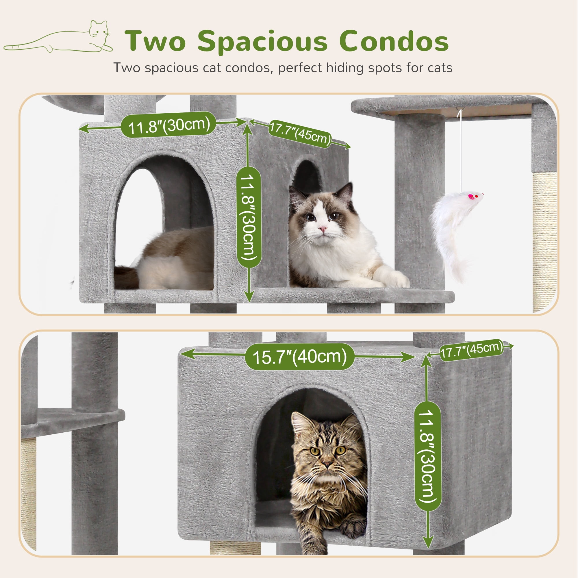 Globlazer Heavy Duty Cat Tree 78 inch Sturdy Cat Tower for 20lbs Large Adult Cats, Symmetrical Aesthetic Big Cat Tree with Extra Large Platform, F78C, Light Grey