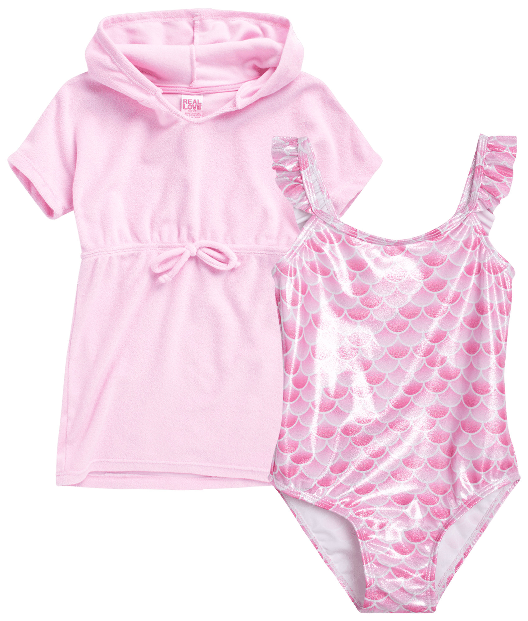 Real Love Girls' Swim CoverUp Set 2 Piece Hooded Terry Beach Robe