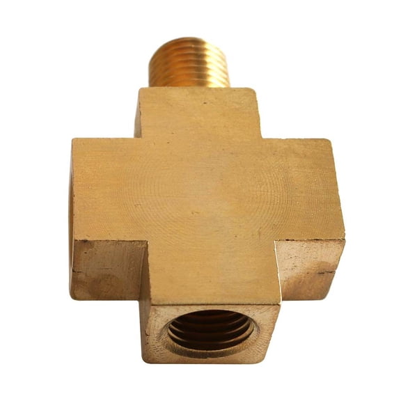 Interstate Pneumatics CPX44-2 Four-Way Brass Compressor Fitting - 1/4" MPT (1) x 1/4" FPT (2) x 1/8" FPT (1)