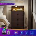 thumbnail image 3 of GUNAITO 3 Drawers Nightstand with Charging Station, Bedside Table with LED Light, Modern End Side Table for Bedroom Living Room，Brown, 3 of 9