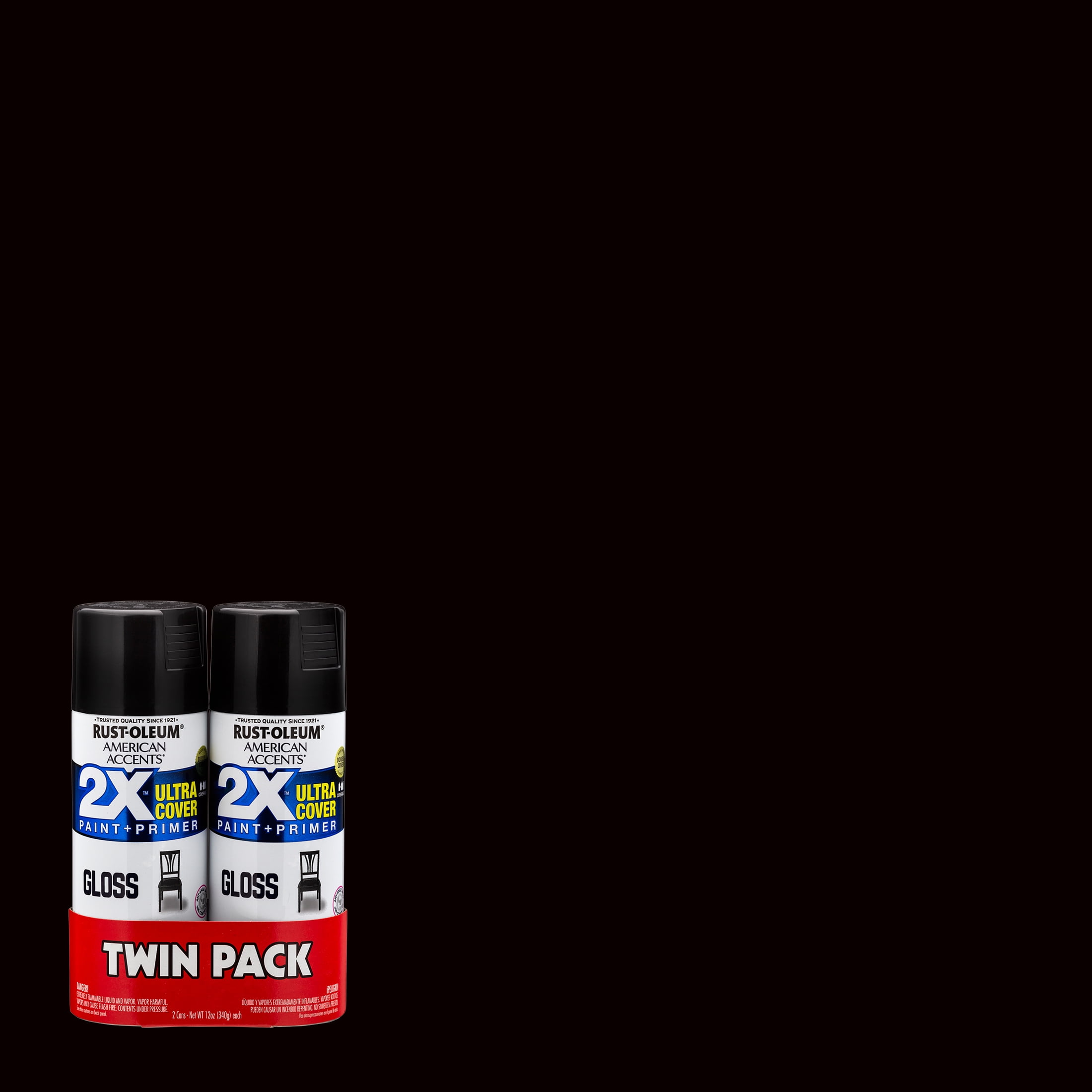Black, Rust-Oleum American Accents Twin Pack 2X Ultra Cover Gloss Spray Paint, 12 Oz