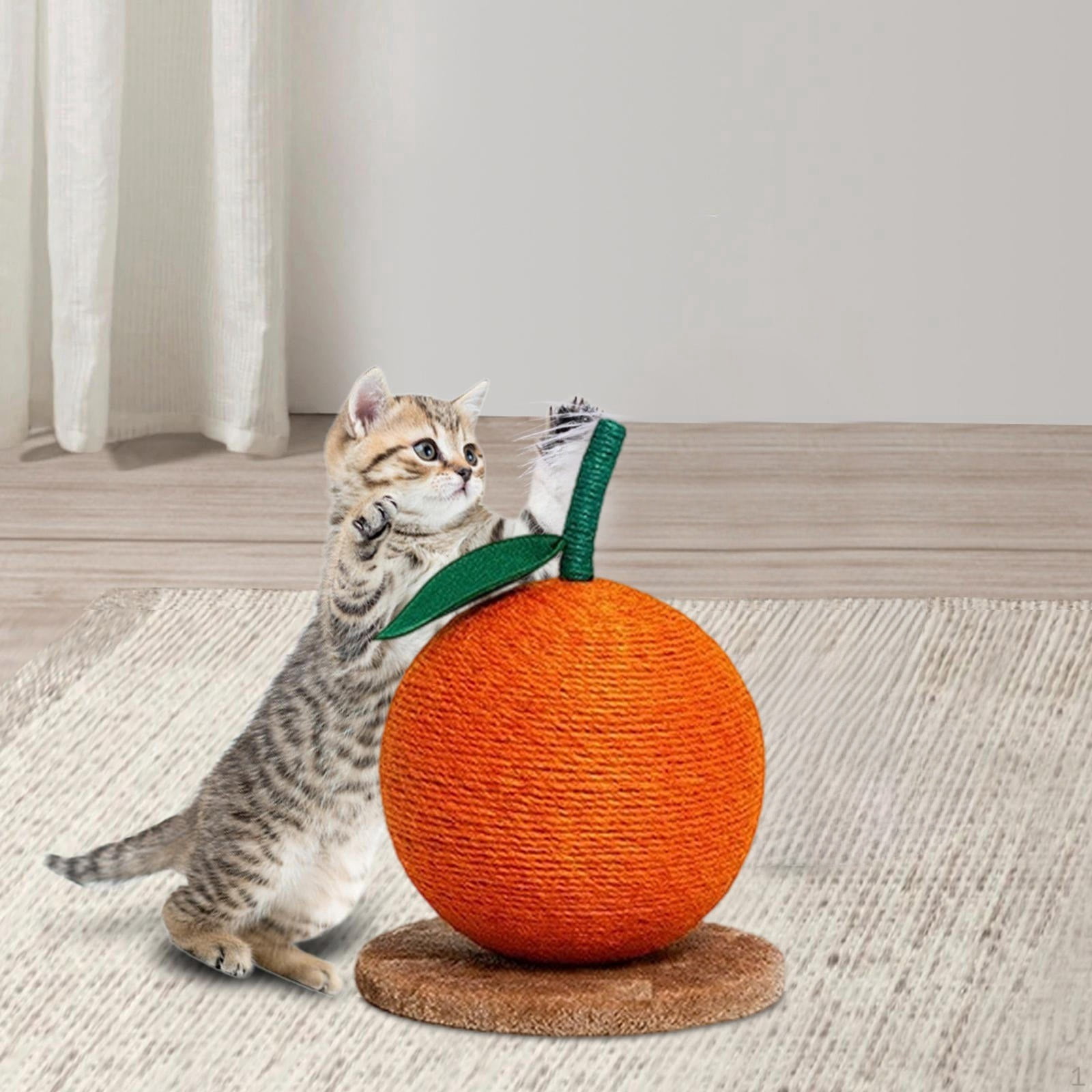 Cat Scratching Post Interactive Scratcher with Sisal Balls Cute Orange Vertical Scratcher for Indoor Cats Kittens Claw Sharpening Exercise Stress Relief Pet Toys