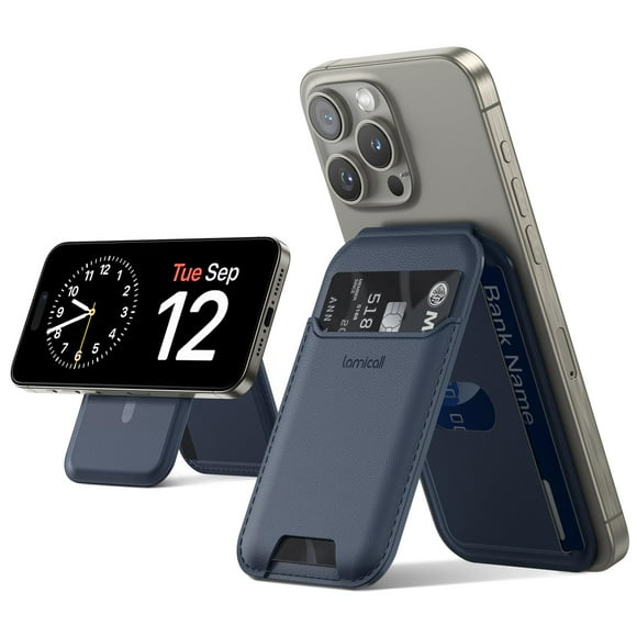 Soporte magnético tipo cartera Lamicall mejorado para iPhone con tarjetas