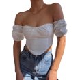 thumbnail image 4 of FOCUSNORM Chemise Cintrée pour Femmes, Ourlet Court à Manches Bouffantes Irrégulières, 4 of 9