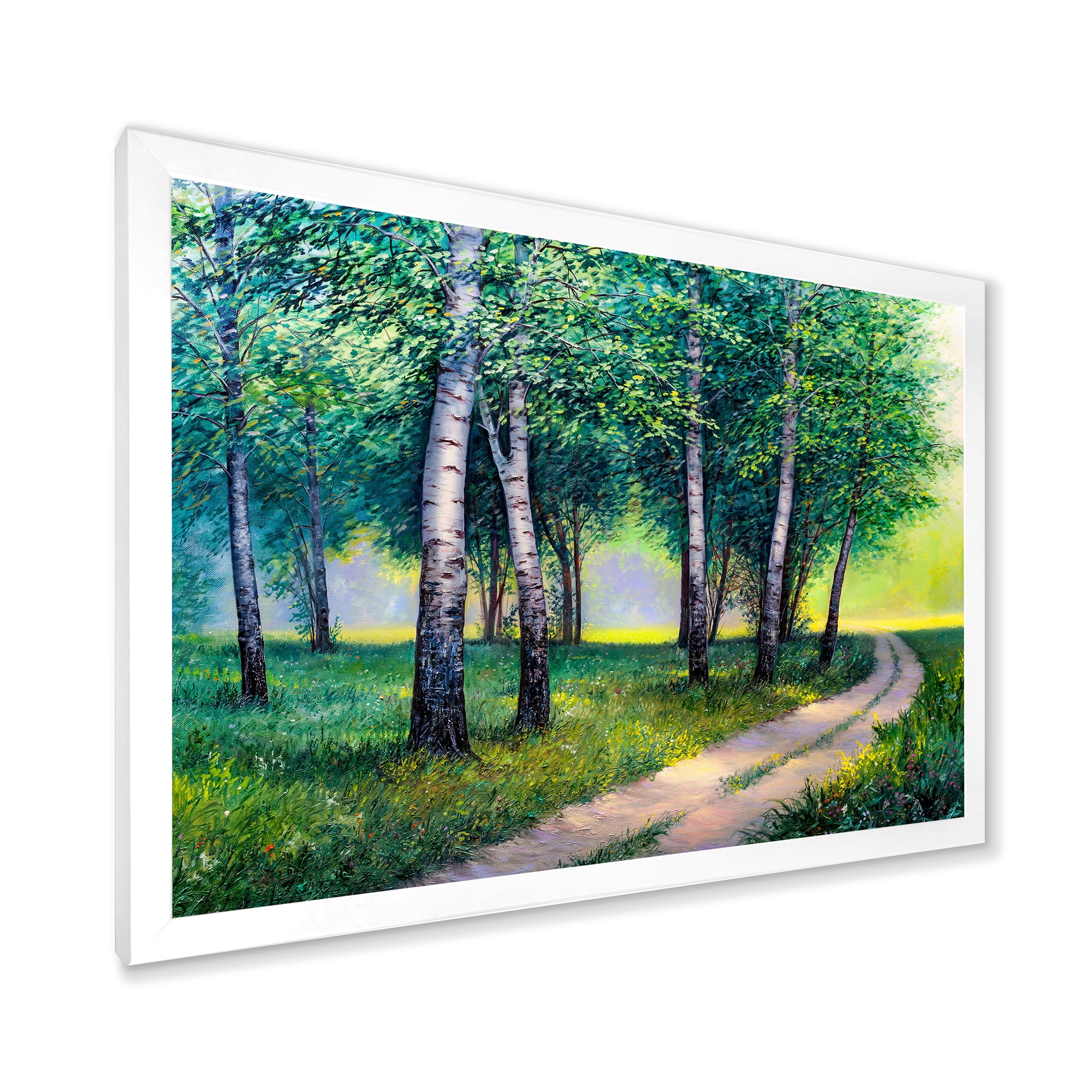 Designart 'Summer Forest Path By The Birches' Lake House Framed Art Print