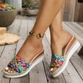 thumbnail image 4 of Rokment Women's Multicolor Woven Platform Wedge Slides Sandals Boho Beach Casual Open Toe Espadrilles Chunky High Heels Dress Slip on for Summer 2026 Multicolour Size 6, 4 of 8