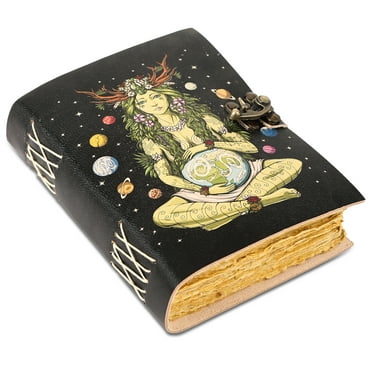 Leather journal for women and men Unlined deckle edge paper book of shadows hocus pocus writing notebook diary sketch book gifts for artists 7 x 5 Black