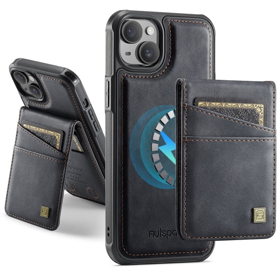 Decase Premium Magnetic Flip Detachable Wallet Case for iPhone 14,Shock-Absorbent PU Leather TPU Back Cover with Credit Card Slots, Anti-Scratch,Fit Mag-Safe Car Mount,Black