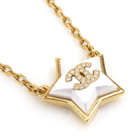 Pre-Owned CHANEL Necklace, Metal, Gold and White, Women's, r10954i (Good)