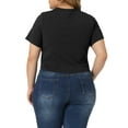 thumbnail image 3 of Women's Plus Size Twist Front V Neck Ribbed Short Sleeve Casual Solid Blouses Black 2X, 3 of 6