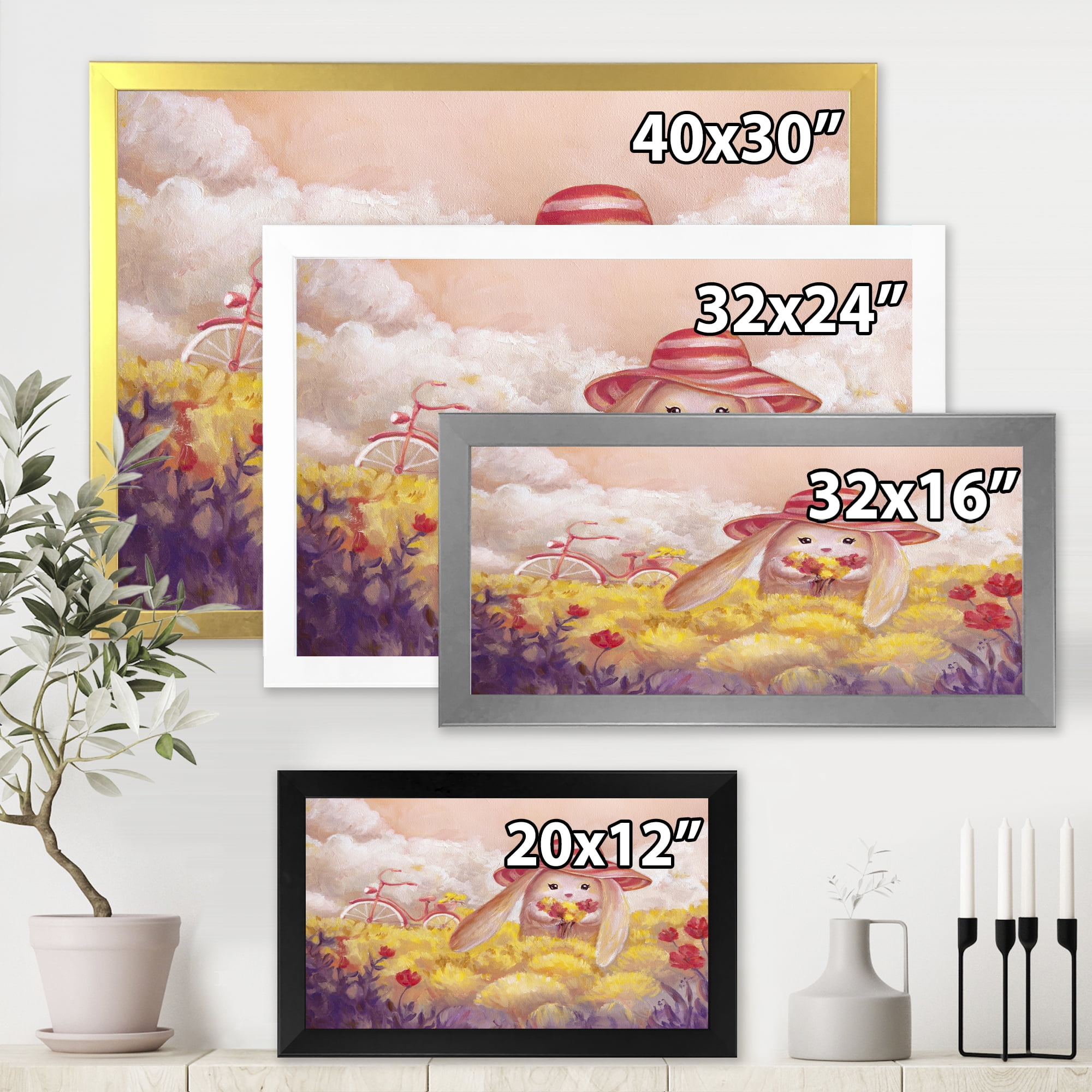 Designart 'Little Bunny With Yellow Flowers' Traditional Framed Art Print