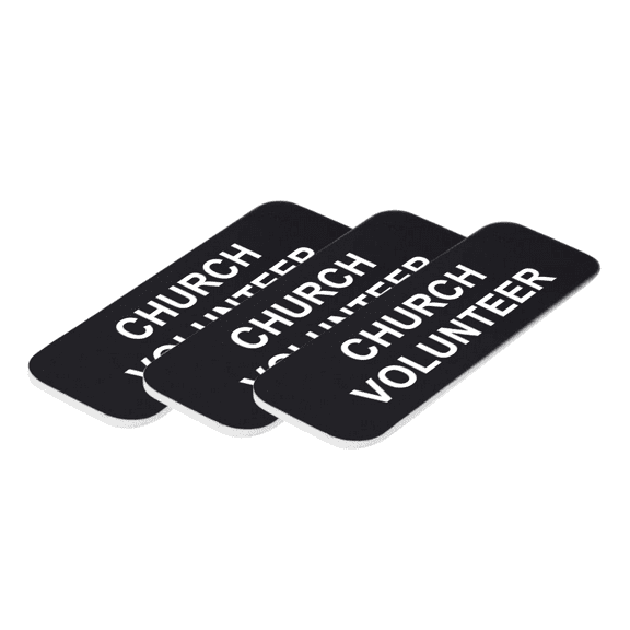 Church Volunteer 1 x 3" Name Tag/Badge, Black, (3 Pack)