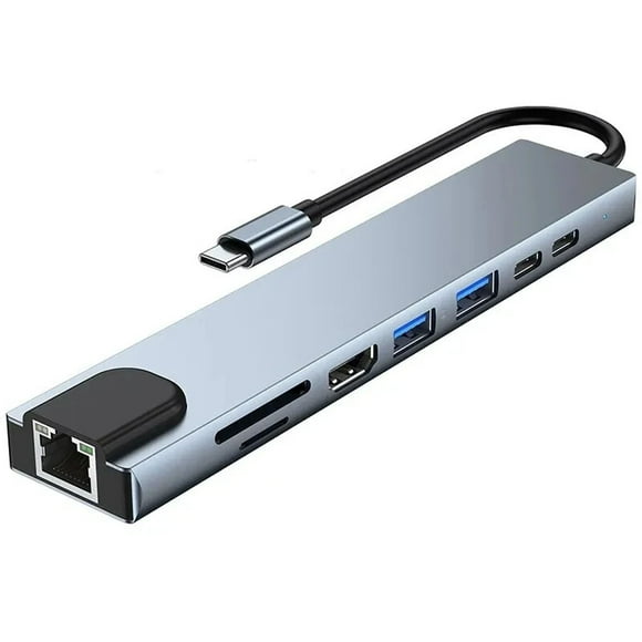 Hub 8 en 1 USB 3.0 Tipo C HDMI Ethernet RJ45 Micro SD Carga PD