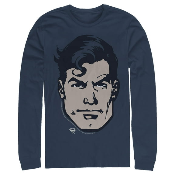Men's Superman Classic Clark Kent Portrait  Long Sleeve Shirt Navy Blue Small