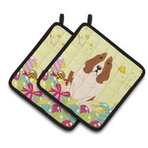 Caroline's Treasures Easter Eggs Basset Hound Pair of Pot Holders