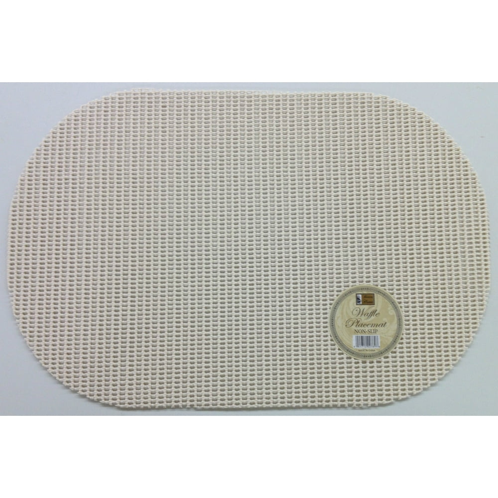 Set of 6 Waffle Weave Placemats Non Slip Oval Place Mats, Bone