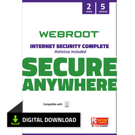 Webroot Internet Security Complete with Antivirus Protection - 2020 Software / 5 Device / 2 Year Subscription / Mac (Email (The Best Antivirus Protection)