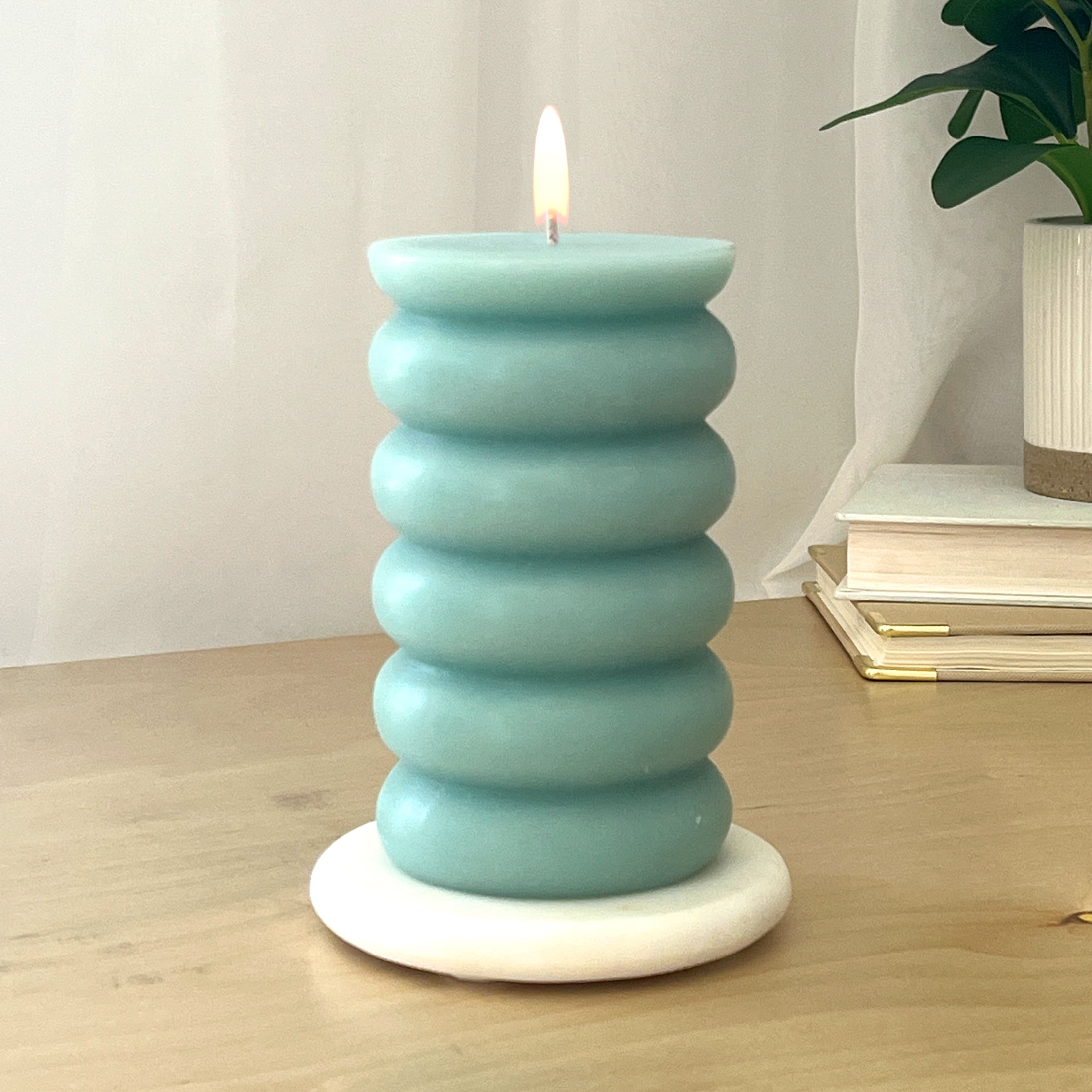 Mainstays Single Wick 3" x 5" Bubble Pillar Candle, Unscented, Green