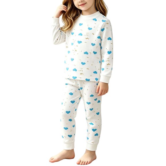 Cethrio Boys Cotton Pajama Sets Long Sleeve, Casual Crew Neck 2 Piece Boys' Sleepwear Blue Size 6