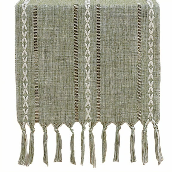AUQ Table Runner,Polyester Fiber Fabric Farmhouse Table Runner,Detailed Grain Sage Green Table Runner,Green,33*330cm