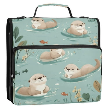 WOBOGO Swims Sea Otter Ring Binder Bag 1.5in Folder Organizer with Shoulder Strap for 13Inch Laptop and 500 Sheets of Paper