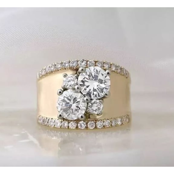Dazzlingdaimonds Jewels 3.00 Ctw Round Cut White Diamond Wedding Anniversary Thick Wide Ring 14K Yellow Gold Plated 925 Sterling Silver 925 Sterling Silver -5.5