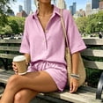 thumbnail image 4 of Mifsaly Short Outfits for Women 2 Piece Sets Short Sleeve Button Down Henley Shirts and Drawstring Shorts Casual Summer Beach Vacation Lounge Matching Clothes Pink,XL, 4 of 9
