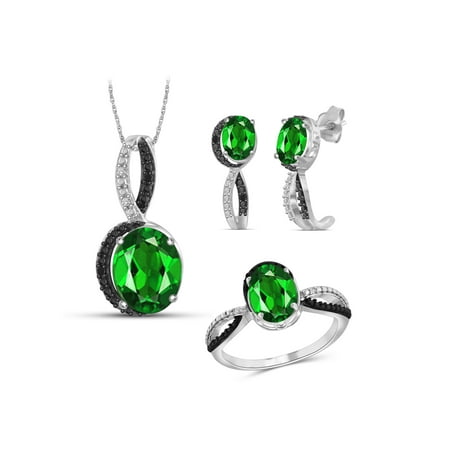 JewelersClub 4 3/4 Carat T.G.W. Chrome Diopside And Black & White Diamond Accent Sterling Silver 3-Piece Jewelry set