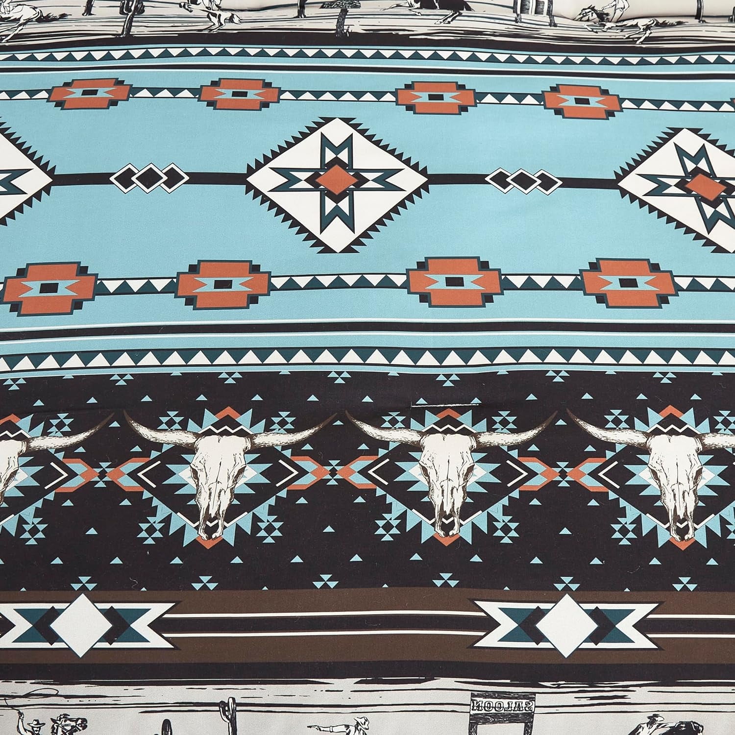 Chezmoi Collection Sawyer 2-Piece Southwestern Cowboys Rodeo Comforter Set, Multicolor Blue Brown Beige Clay Printed Washed Microfiber Bedding, Twin