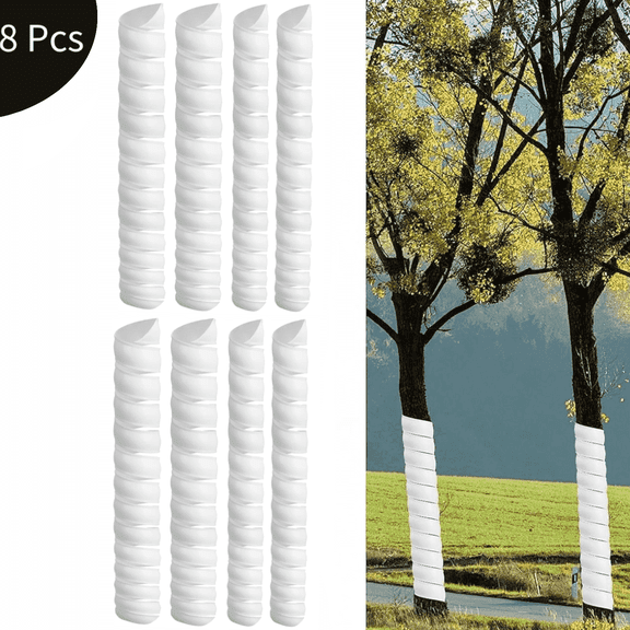 8 Pcs Tree Trunk Protector,Spiral Tree Protectors,Waterproof Plastic Tree Guard to Protect Sapling Plants from Deer,Rabbits,Cats,Rodents Mowers,White 2 Size
