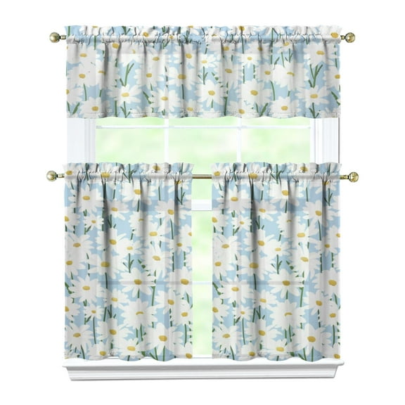 Vintage Country Curtains 36 Inch - 3 Panel Rustic Bloom Set with Bohemian Wildflowers, Rod Pocket