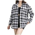 thumbnail image 3 of UVEASISHA Plaid Shacket for Women Fleece Lined Button Down Shirt Jackets Fall Winter Long Sleeve Lapel Blouses Lightweight Trendy Checkered Jacket with Pocket Black XL, 3 of 6