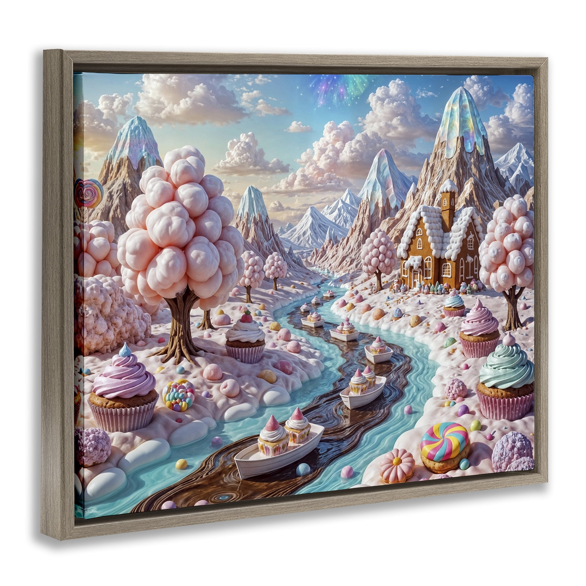 Stupell Industries Dreamlike Candy Land Whimsy Brown Framed Floater Canvas Wall Art, design by Tabz Jones