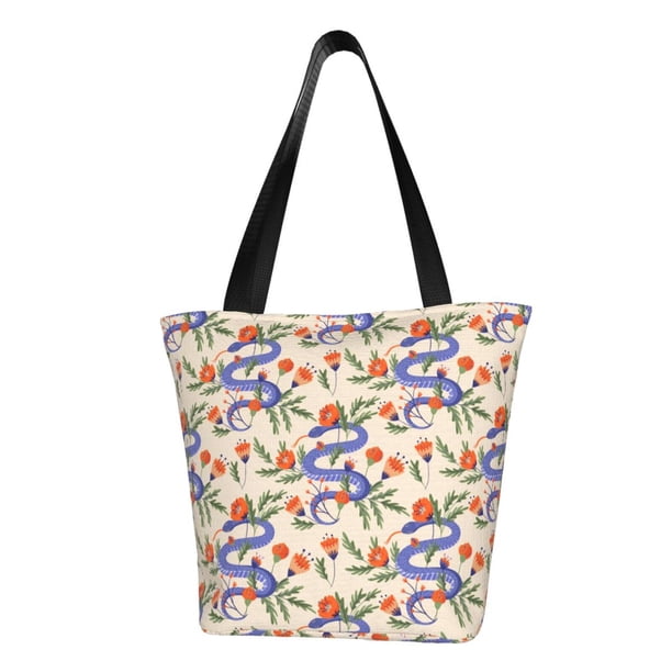 Fotbe Snake Bolsa de Playa con Estampado, Bolsa de Hombro, Bolsa de Mano Espaciosa, Bolsa de Viaje Ligera, Bolsa de Compras Versátil