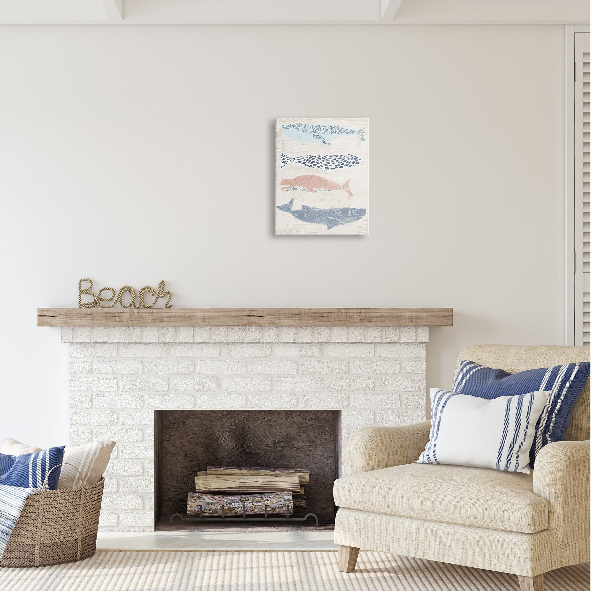Stupell Industries Rustic Patterned Whales Animals & Insects Painting Gallery Wrapped Canvas Art Print Wall Art, 16 x 20