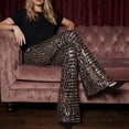 thumbnail image 5 of Women's Glitter Sequins Wide Leg Palazzo Pants High Waist Bells Bottoms Party Flared Trousers Night Out Clubwear, 5 of 8