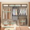 thumbnail image 4 of Wood Closet System, 4-8ft Closet Organizer System with 2 Wooden Drawers, Walk-in Wardrobe Clothes Rack with 4 Hanging Rods for Bedroom,Living Room,Grey, 4 of 14