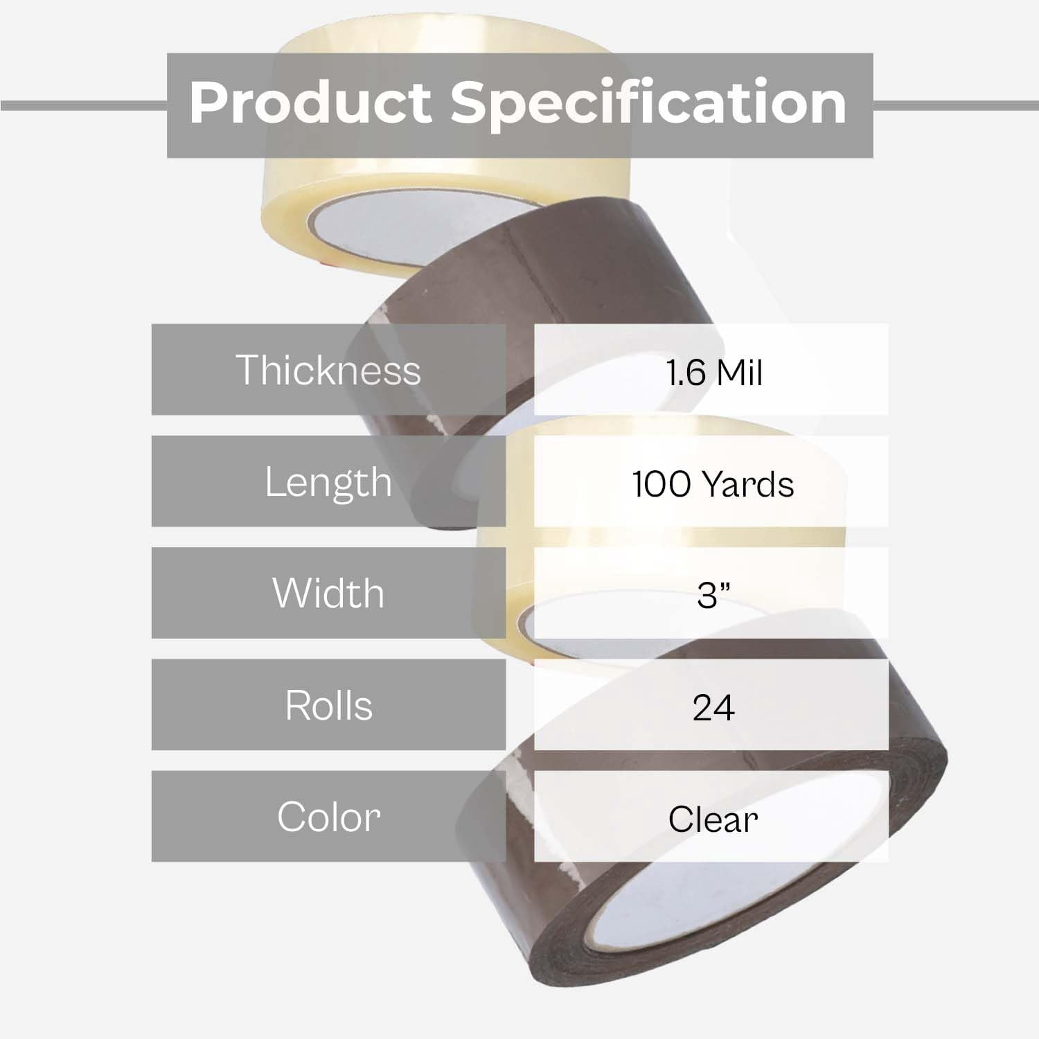 MMBM 24-Roll 1.6 Mil Clear Carton Sealing Packing Tape, 3 Inch x 100 Yards