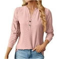 thumbnail image 2 of TAGOLD Womens 3/4 Long Sleeve Summer Tops, Women's Autumn/Winter Solid Color V-Neck Button-Up Loose Long Sleeve T-Shirt Top Long Sleeve V-Neck Top/Shirt, 2 of 4