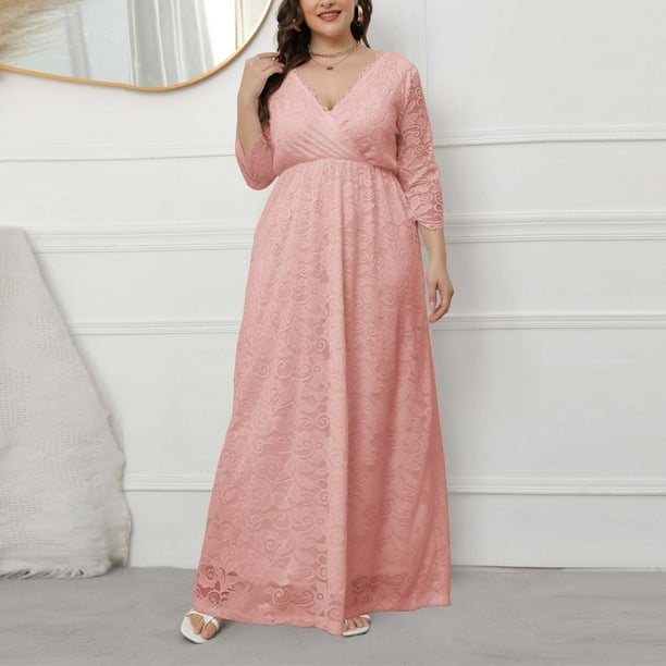 Women s Plus Size Wedding Guest Dresses V Neck Floral Lace Long