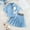 Blue, variant on SERTG Girls Dress Set Spring Summer Short Sleeve Shirts and Pleated Skirt Set Casual School Style Two-Piece Outfit for Kids(White#1,7 Years)