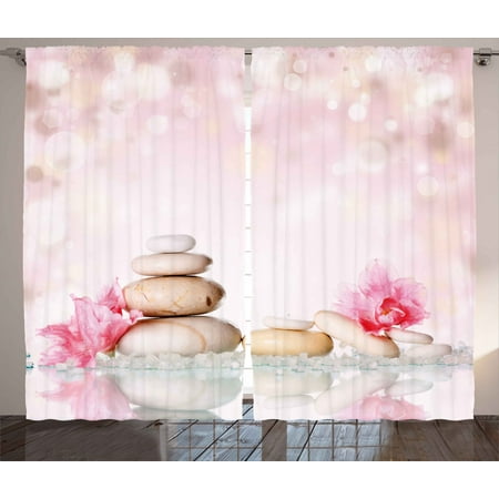 Spa Curtains 2 Panels Set Bohemian Zen Stones And Soft Petals