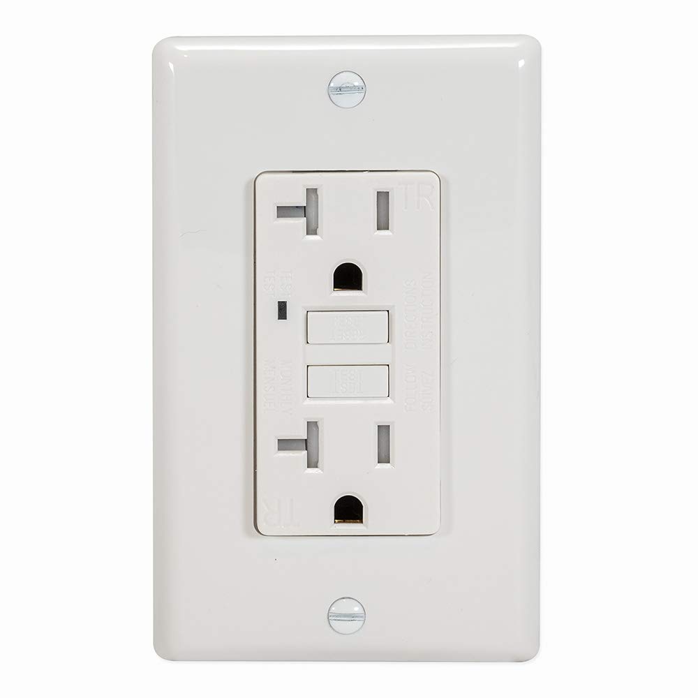 Eastman Tamper Resistant Self-Test Slim GFCI Outlet with LED Indicator and Wall Plate, 20 Amps 125 Volts, White, 62175