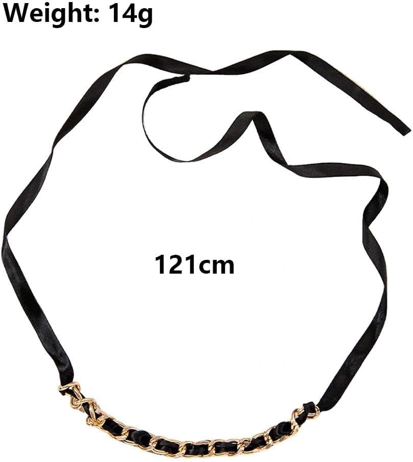 Black Long Ribbon Bow Choker Necklace for Women,Chunky Long Fabric Chain Lace Up Necklace Unique Neck Jewelry