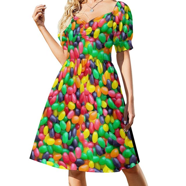 Vestido de manga corta con estampado de caramelos reales de Jelly Bean, ropa de mujer, vestidos de fiesta 2025, vestido de mujer, mono de verano para mujer, vestido